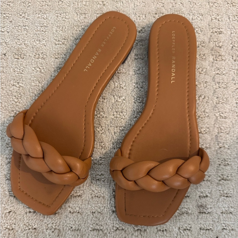 Loeffler Randall Braided Strap Slide Sandals in Tan